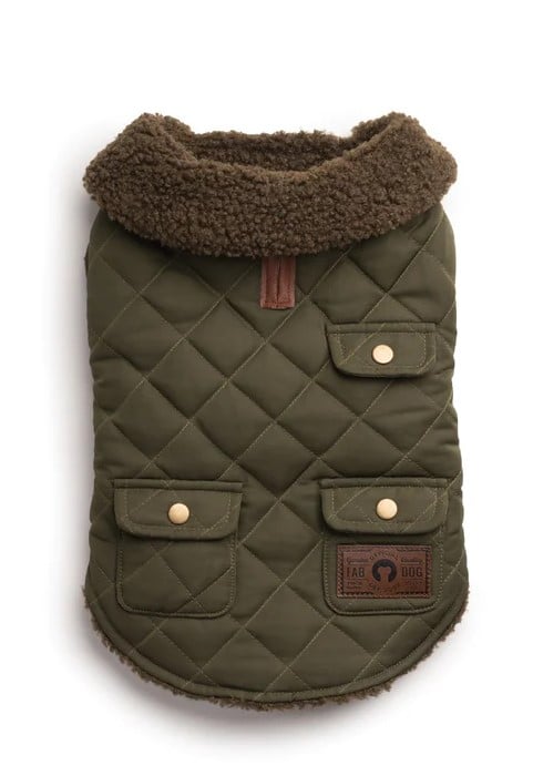 Quilted Shearling Dog Coat Olive Green image 0