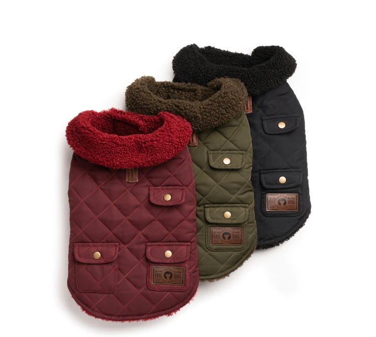 Quilted Shearling Dog Coat Olive Green image 2